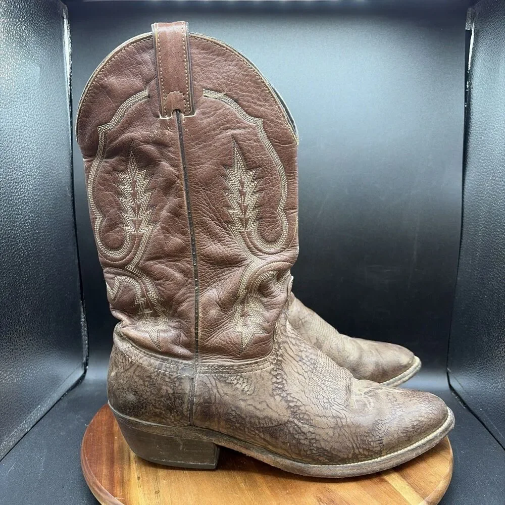 Abilene 6714 Mens Size 11 Cowboy Boots Vtg D Two Tone Exotic Rough Rugged